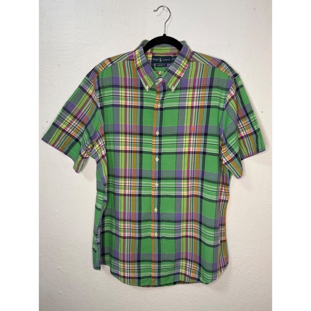 Ralph Lauren Men's XL Button Down Shirt Custom Fit Plaid Short Sleeve